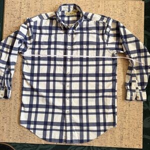 -SOLD- L.L. Bean Men's White and Navy Plaid Corduroy Button-Down Shirt